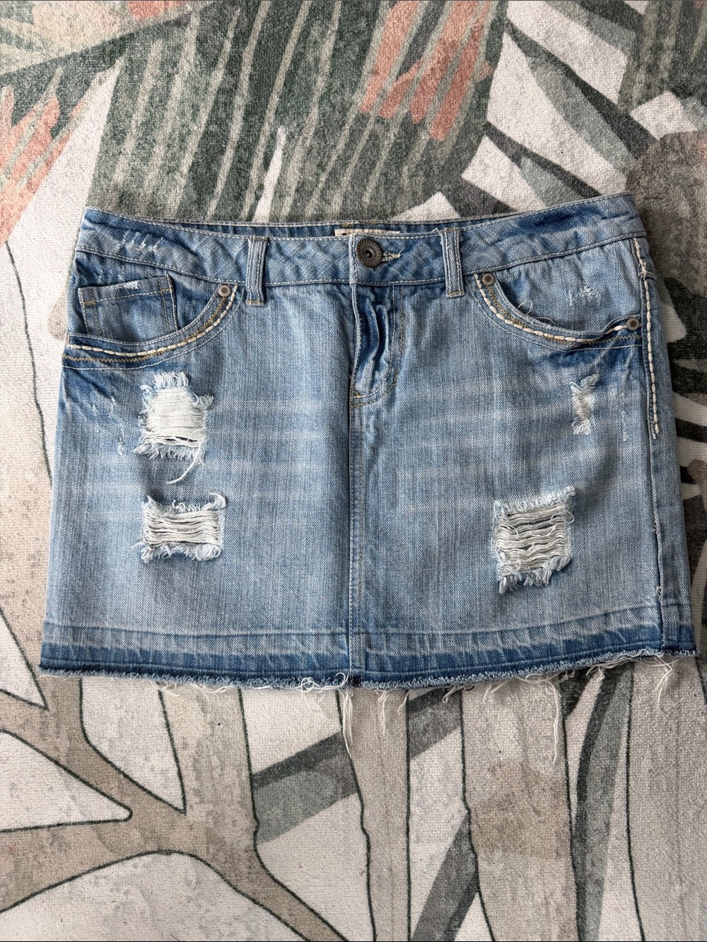 Mudd Light Blue Distressed Denim Mini Skirt